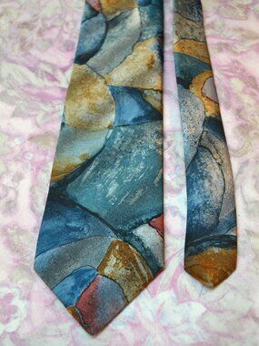 Vintage Christian Dior Monsieur Silk Tie Striking Abstract Blue Green Gold USA